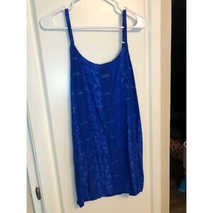 Far Away tropical floral print blue dress, size Small
